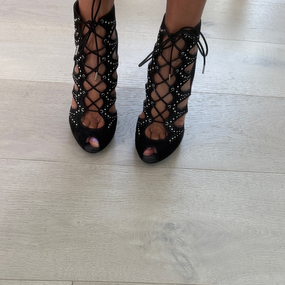 Alexander McQueen Black Lace-Up Studded Boots